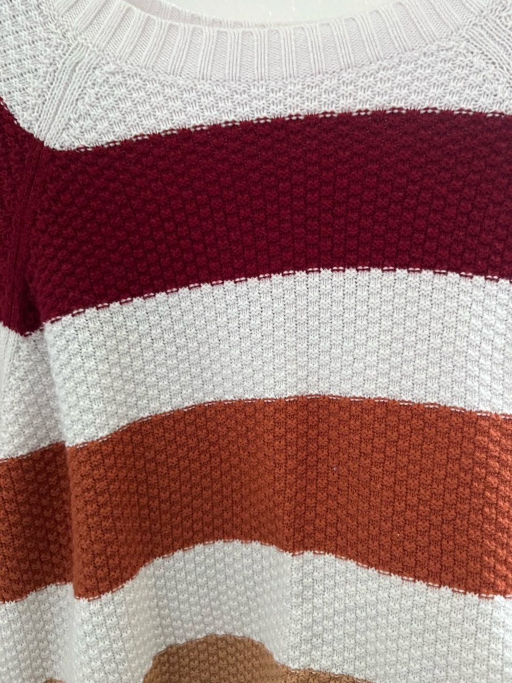 Hollister Striped Crewneck Sweater in White, Burgundy, Rust & Camel - Picture 5 of 5